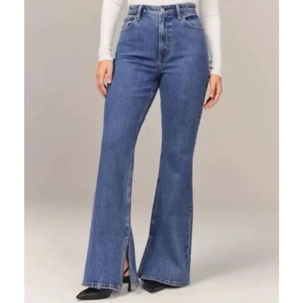 Abercrombie & Fitch Jeans Women's 25 Short Blue Vintage Flare High Split Hem